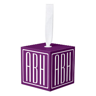 Initials Monogram   White On Deep Purple Cube Ornament