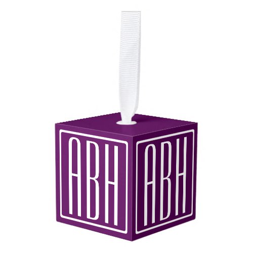 Initials Monogram  White On Deep Purple Cube Ornament