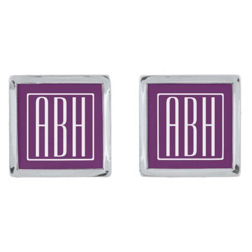 Initials Monogram  White On Deep Purple Cufflinks