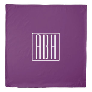 Initials Monogram   White On Deep Purple Duvet Cover
