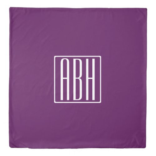 Initials Monogram  White On Deep Purple Duvet Cover