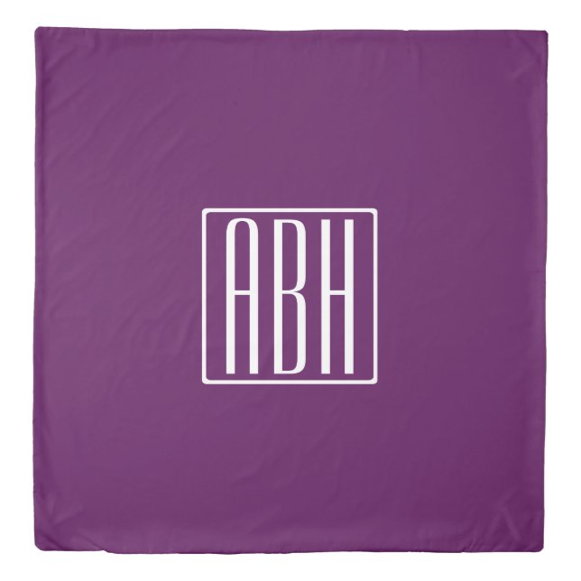 Initials Monogram | White On Deep Purple Duvet Cover (Front)