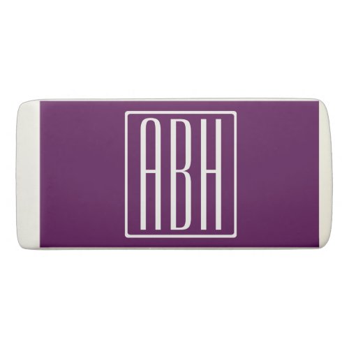 Initials Monogram  White On Deep Purple Eraser