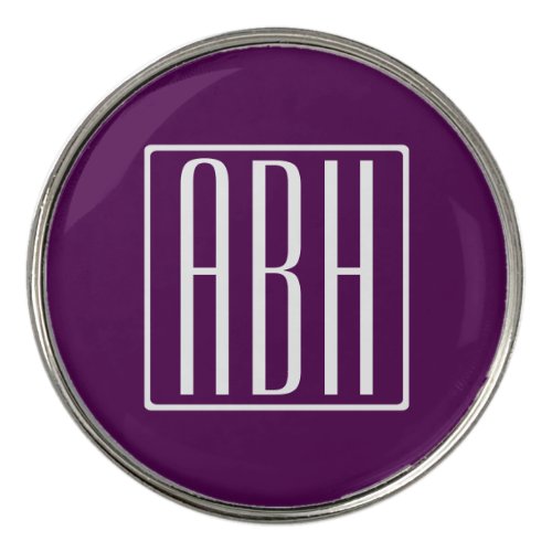 Initials Monogram  White On Deep Purple Golf Ball Marker