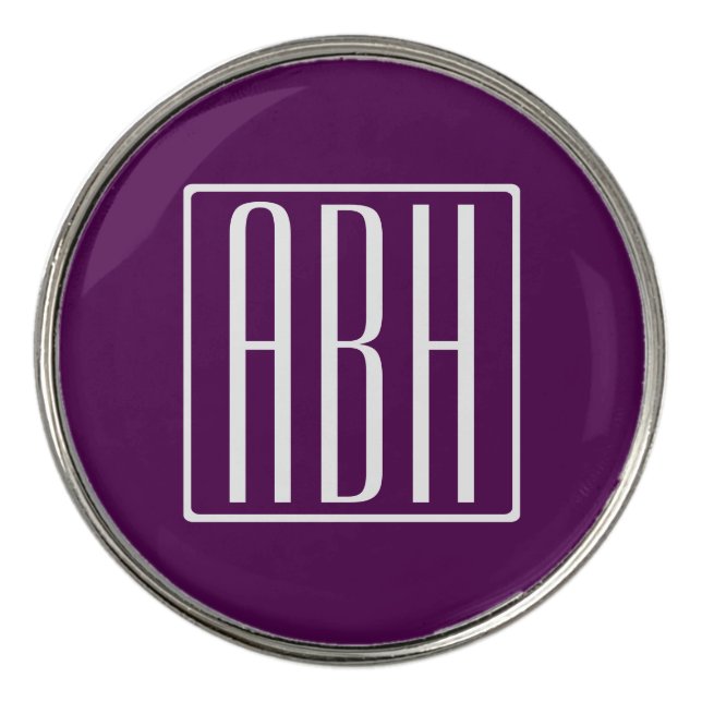 Initials Monogram | White On Deep Purple Golf Ball Marker (Front)