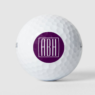 Initials Monogram   White On Deep Purple Golf Balls