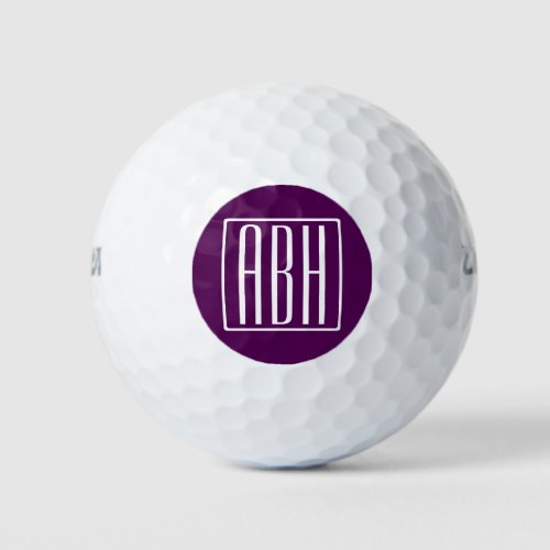 Initials Monogram  White On Deep Purple Golf Balls