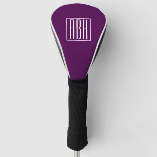 Initials Monogram  White On Deep Purple Golf Head Cover