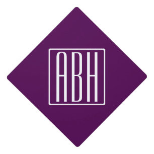 Initials Monogram   White On Deep Purple Graduation Cap Topper