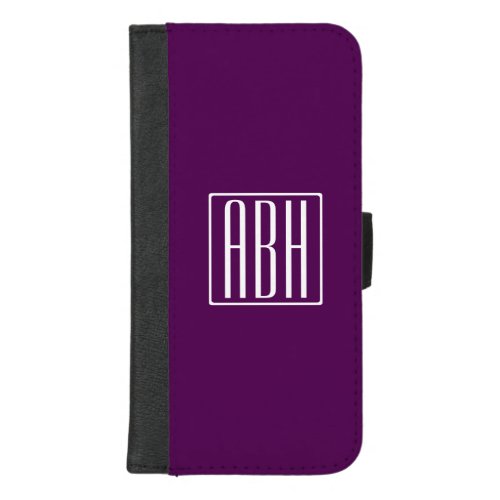 Initials Monogram  White On Deep Purple iPhone 87 Plus Wallet Case