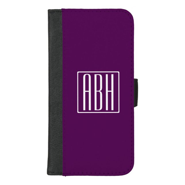 Initials Monogram | White On Deep Purple iPhone Wallet Case (Front)