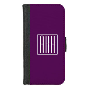 Initials Monogram   White On Deep Purple iPhone 8/7 Wallet Case
