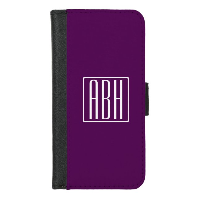 Initials Monogram | White On Deep Purple iPhone Wallet Case (Front)