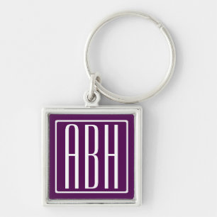 Initials Monogram White On Deep Purple Keychain
