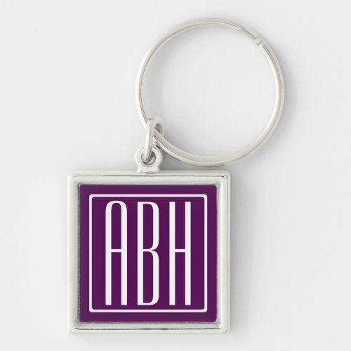 Initials Monogram  White On Deep Purple Keychain