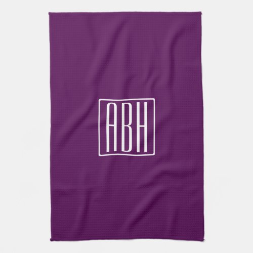 Initials Monogram  White On Deep Purple Kitchen Towel