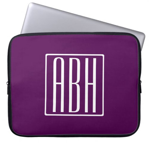 Initials Monogram  White On Deep Purple Laptop Sleeve