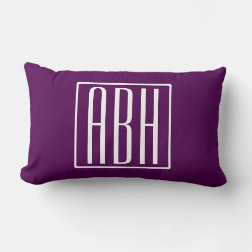 Initials Monogram  White On Deep Purple Lumbar Pillow