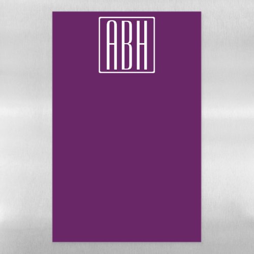 Initials Monogram  White On Deep Purple Magnetic Dry Erase Sheet