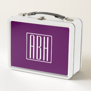 Initials Monogram   White On Deep Purple Metal Lunch Box