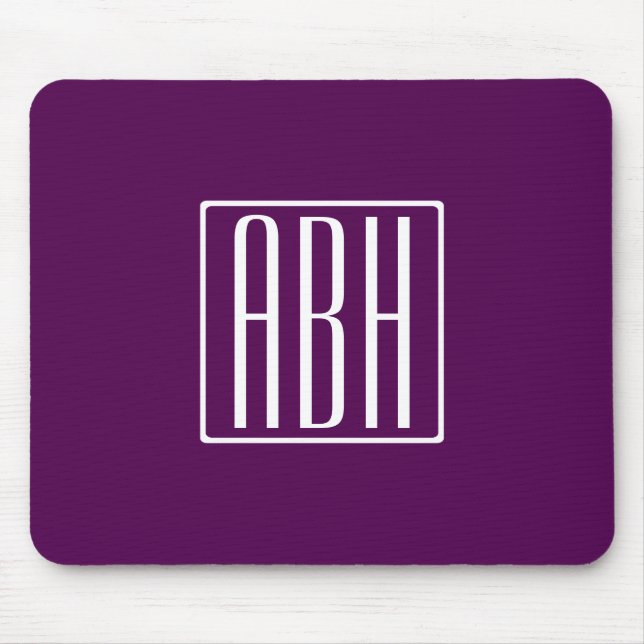 Initials Monogram | White On Deep Purple Mouse Pad (Front)