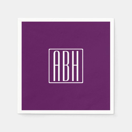 Initials Monogram  White On Deep Purple Napkins