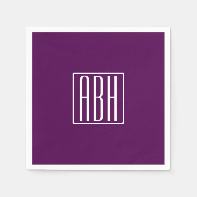 Initials Monogram | White On Deep Purple Napkins (Front)
