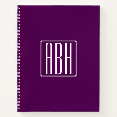 Initials Monogram  White On Deep Purple Notebook