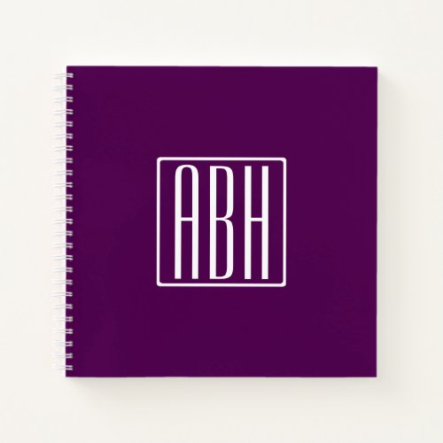 Initials Monogram  White On Deep Purple Notebook