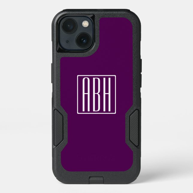 Initials Monogram | White On Deep Purple Otterbox iPhone Case (Back)