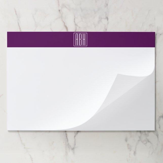 Initials Monogram | White On Deep Purple Paper Pad (Folded)
