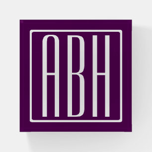 Initials Monogram White On Deep Purple Paperweight