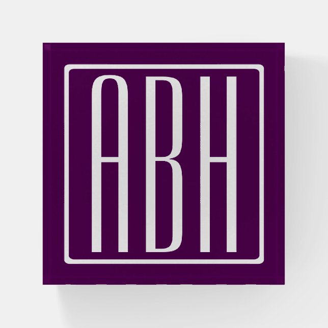 Initials Monogram | White On Deep Purple Paperweight (Front)