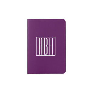Initials Monogram   White On Deep Purple Passport Holder
