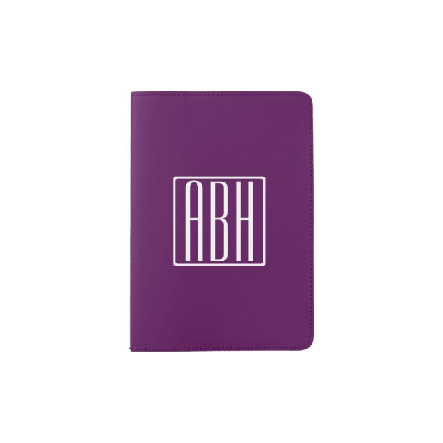 Initials Monogram | White On Deep Purple Passport Holder (Front)
