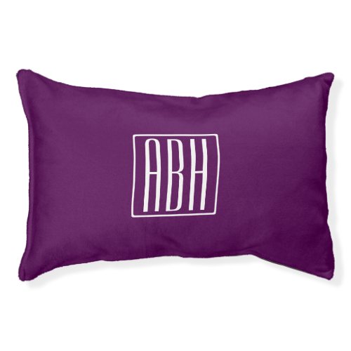 Initials Monogram  White On Deep Purple Pet Bed