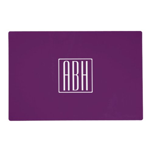 Initials Monogram  White On Deep Purple Placemat