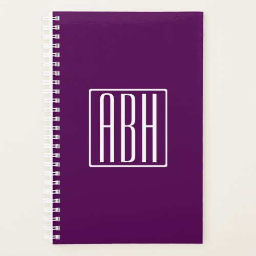 Initials Monogram  White On Deep Purple Planner