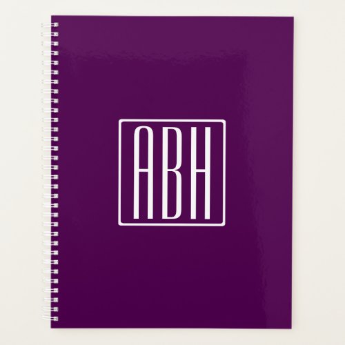 Initials Monogram  White On Deep Purple Planner