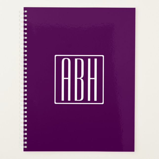 Initials Monogram | White On Deep Purple Planner (Front)