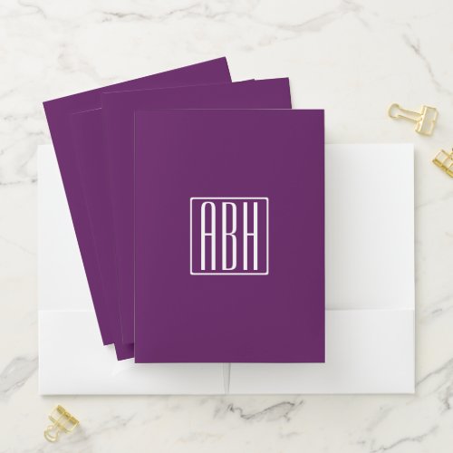 Initials Monogram  White On Deep Purple Pocket Folder