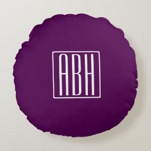 Initials Monogram   White On Deep Purple Round Pillow