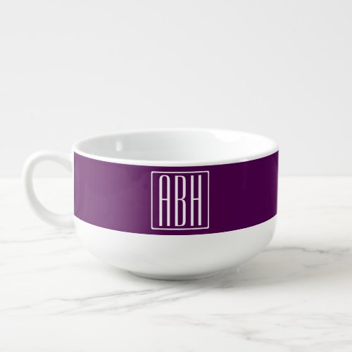 Initials Monogram  White On Deep Purple Soup Mug