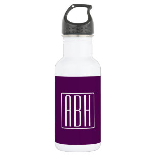 Initials Monogram White On Deep Purple Stainless Steel Water Bottle