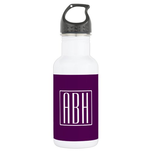 Initials Monogram  White On Deep Purple Stainless Steel Water Bottle