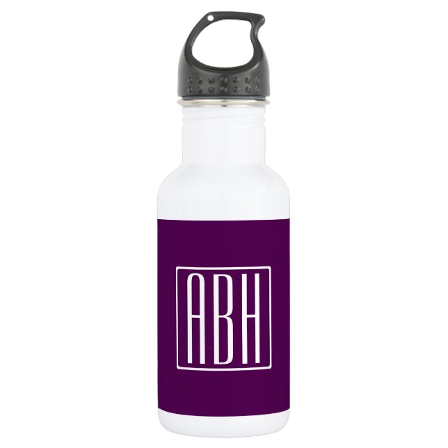 Initials Monogram | White On Deep Purple Stainless Steel Water Bottle (Front)