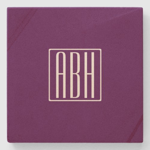 Initials Monogram  White On Deep Purple Stone Coaster