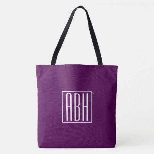 Initials Monogram  White On Deep Purple Tote Bag