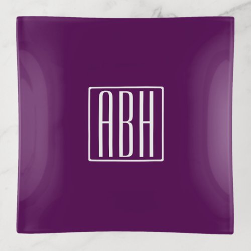 Initials Monogram  White On Deep Purple Trinket Tray