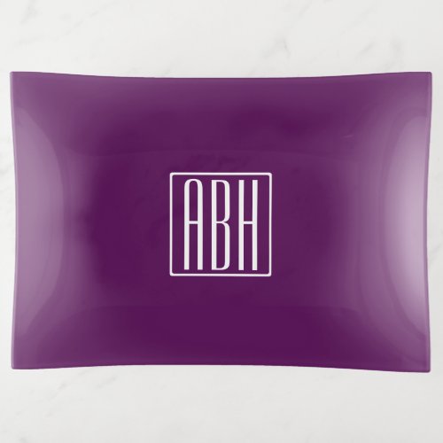 Initials Monogram  White On Deep Purple Trinket Tray